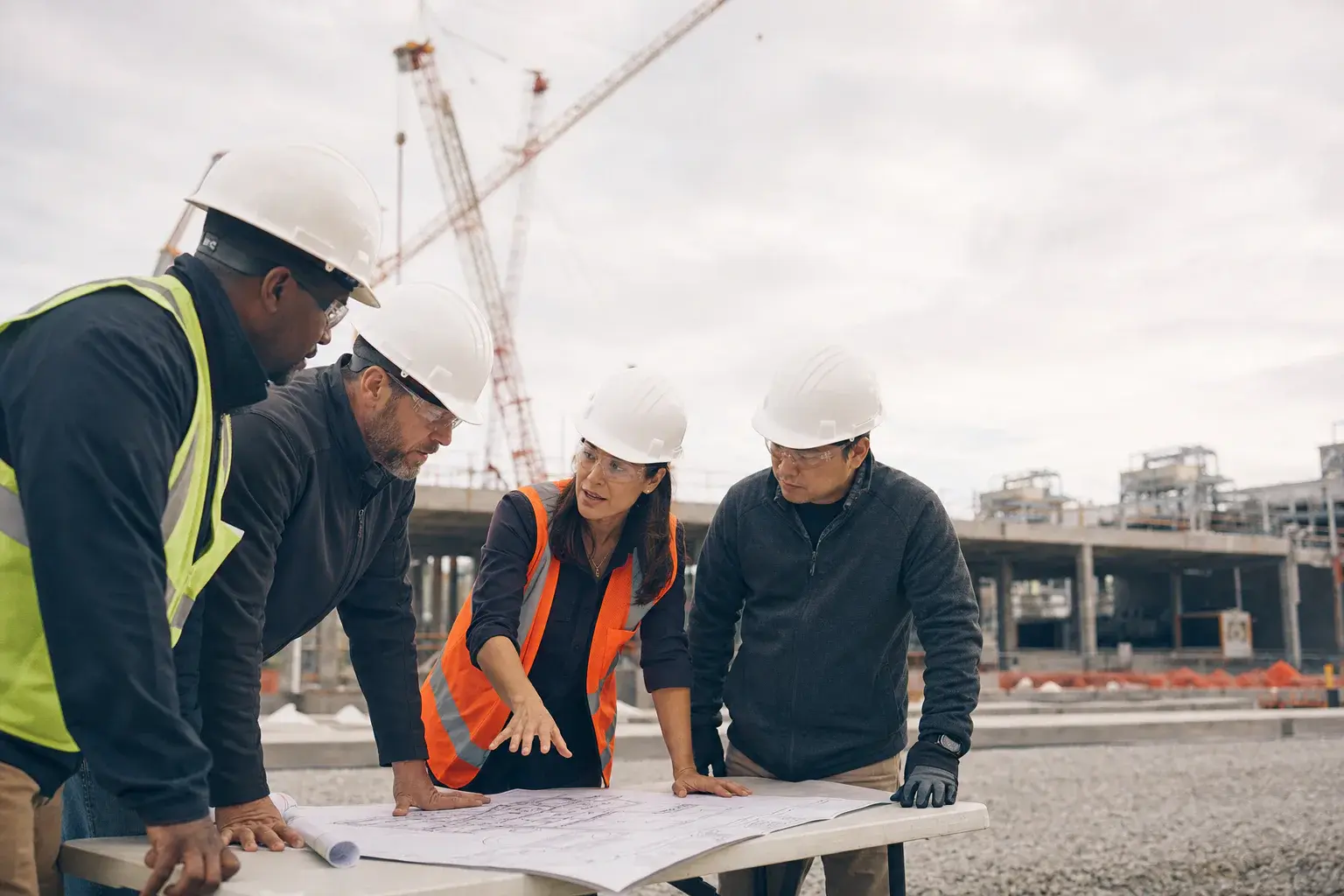 Mission-critical construction leaders coordinating a project
